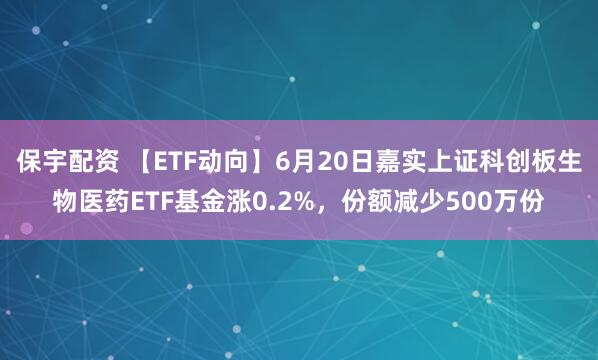 保宇配资 【ETF动向】6月20日嘉实上证科创板生物医药ETF基金涨0.2%，份额减少500万份